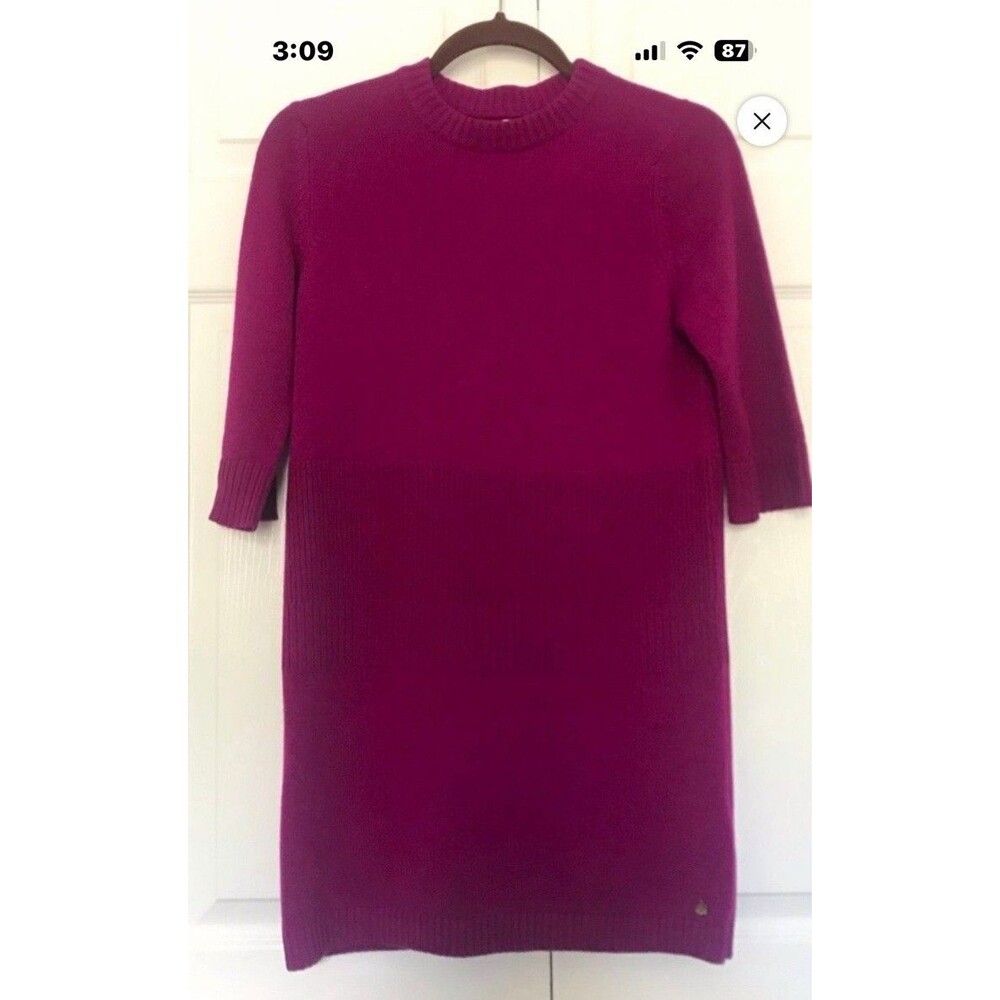 Hermès 100% Cashmere Knit Sweater Dress Purple Crew Neck 3/4 Sleeve 34 (Anemone)